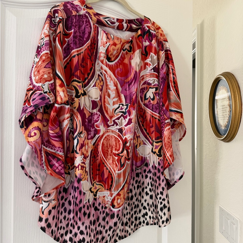 Chico's Red and Pink Paisley Blouse